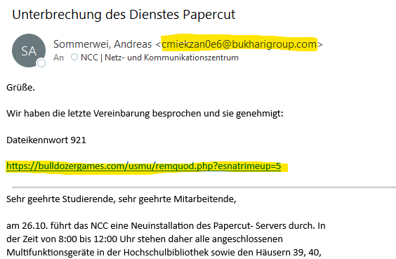 Beispiel einer solchen Schadmail